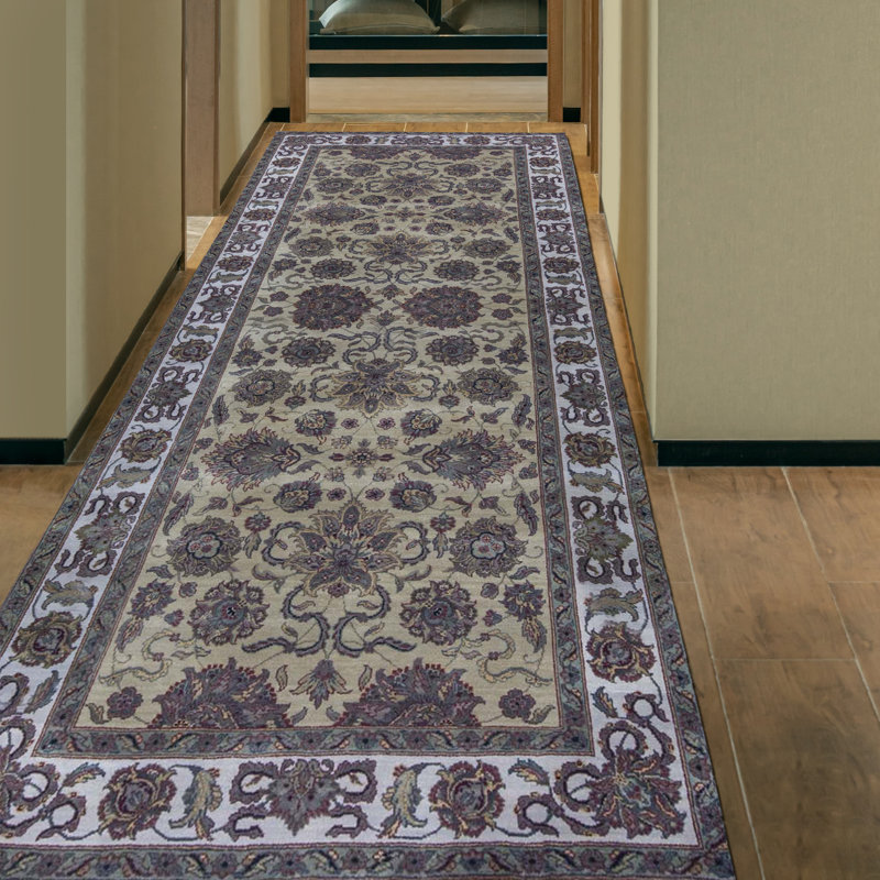Tapis de couloir doré et ivoire de haute qualité noué à la main Trinity