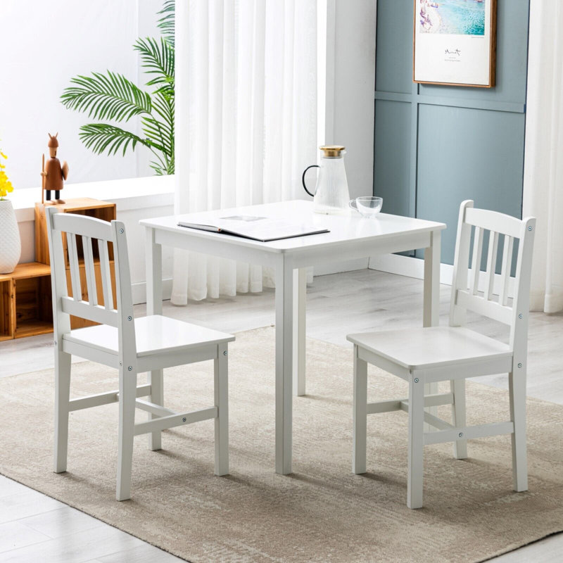 Abhir 2 - Person Pine Solid Wood Dining Set, White, White