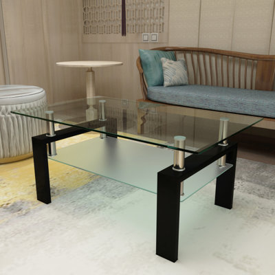 Table basse 39 po en acier et verre transparent et blanc