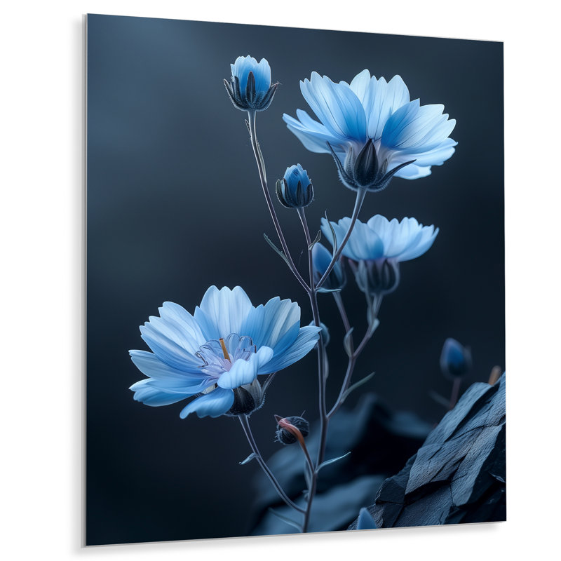 Décoration murale monochromes bleues bleues - Bleuet, H 16 po x l 32 po, Cadre flottant doré
