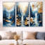 «Blue and Gold Cascade Valley - Waterfall», ensemble de 3 reproductions d'art sur toile-129072857-129072860