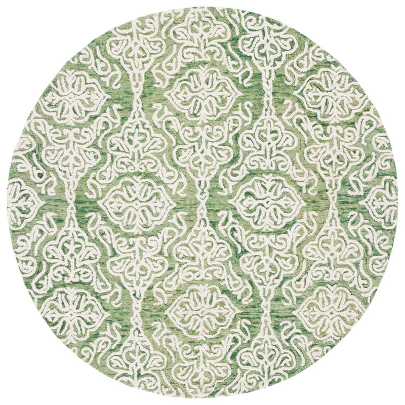 Anjaliyah Hand Tufted Wool Damask Rug, Round 6'
