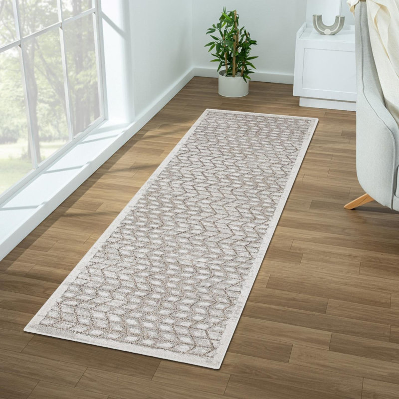 Tapis géométrique à chevrons, Champignon, 2 x 7