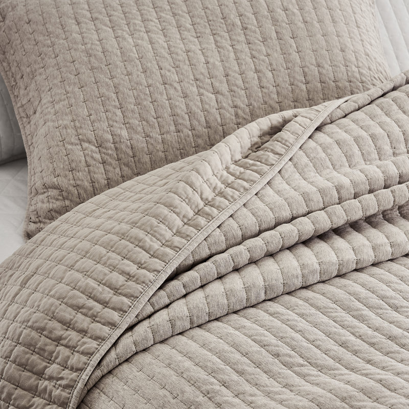 Wonderful 100% Cotton Jersey Quilt Set, Queen Quilt + 2 Standard Shams, Light Brown Melange