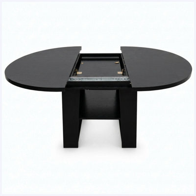 Table de salle à manger extensible ronde 43,3 "à 59" pour 4-6, table de cuisine ronde à ovale avec rallonge rabattable, base stable en H et tablette de rangement, noir