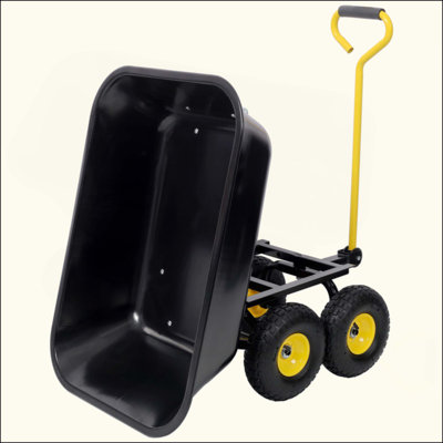 Chariot de jardin en métal robuste avec capacité de 600 lb, chariot de jardin utilitaire avec grand lit en métal et pneus tout-terrain de 10 pouces pour la pelouse, le jardinage et la construction