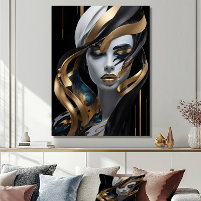 Stylish Golden Hair Fashionista - Woman Glam Wall Art Decor
