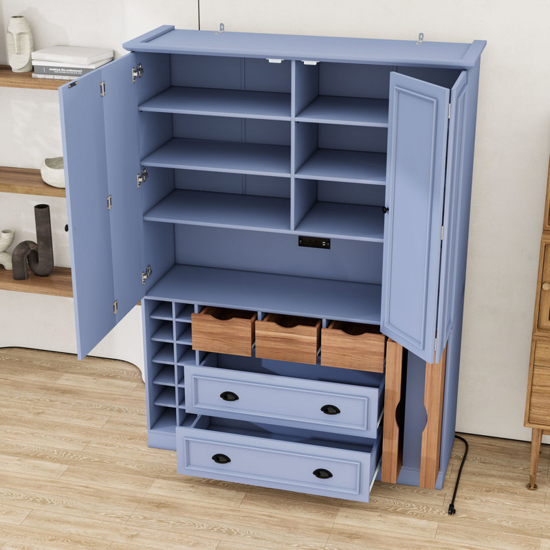 Garde-manger avec tiroirs, ports USB, tablettes et supports à vin, Grey