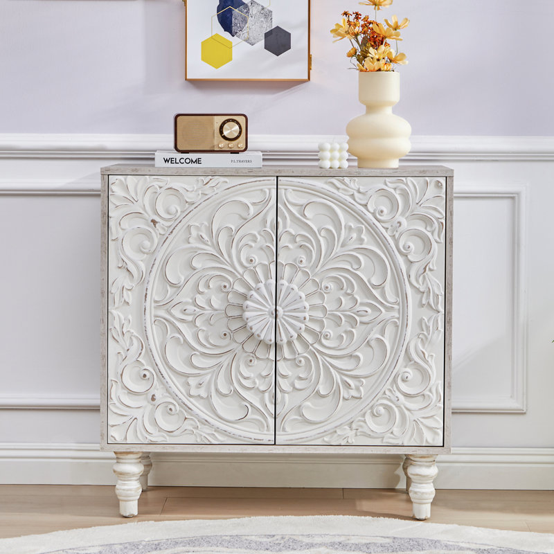 30.7" Retro Carved 2-Door Accent Cabinet, White