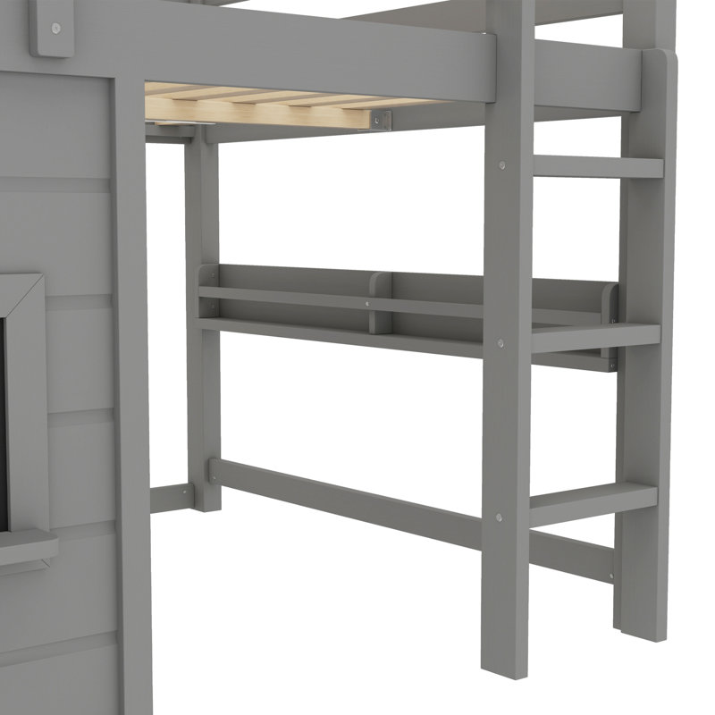 Lit mezzanine pour enfants avec tableau coulissant, gris, Double