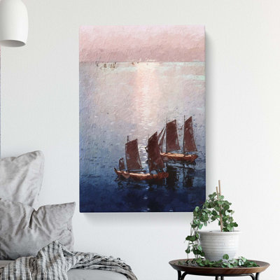 Sailing Boats On The Sparking Sea by Hiroshi Yoshida - Wrapped Canvas