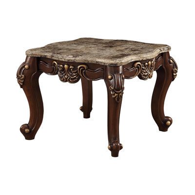 End Table, Natural Marble Top & Walnut