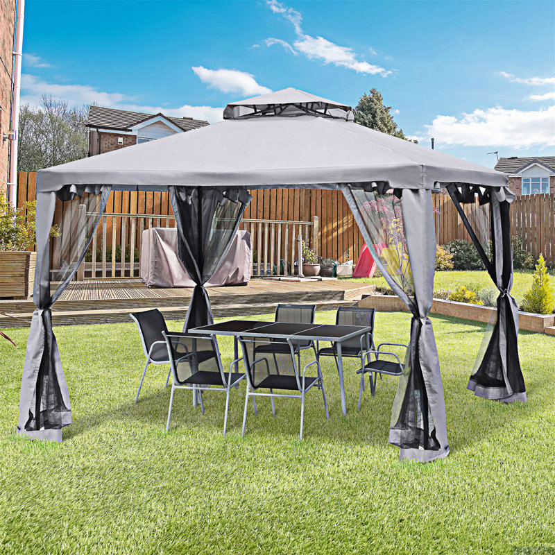 Pavillon de jardin Outsunny, abri de jardin avec toit et filet