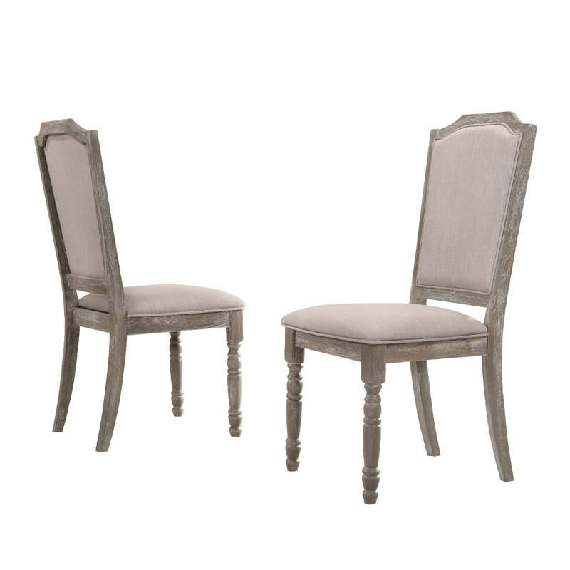 2 Reclaimed Gray Dining Chairs - Hardwood Construction, Tan Seat 41h X 19.5d 22.4w In Wood , Legs, Cushion