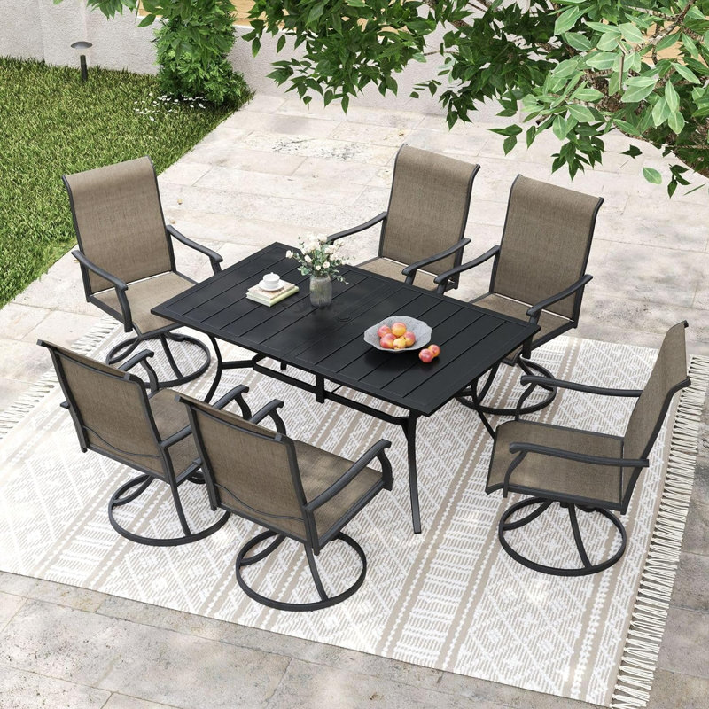 Ensemble repas d'extérieur 7 pièces avec fauteuil Siwvel