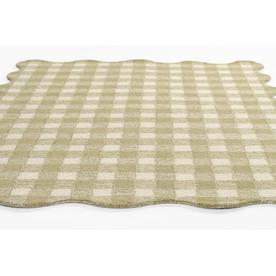 Alcona Hand Tufted Wool Plaid Green Area Rug