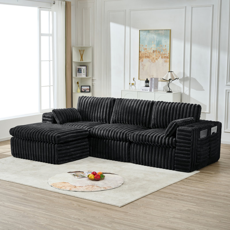 Canapés modulaires noirs peu encombrants, conception luxueuse en tissu pour la vie moderne