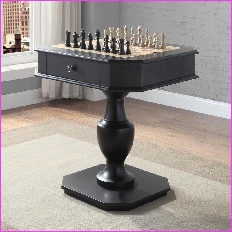 Table de jeu avec 2 tiroirs, plateau réversible pour échecs / dames / backgammon, noir | Panneau de fibres à densité moyenne