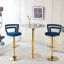 Tabouret de bar bleu de 2 avec des pieds en acier inoxydable de couleur dorée, confortable pour la maison et le café (deux pièces)