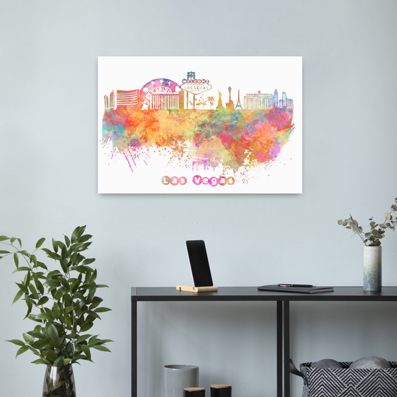 Colorful Las Vegas Skyline Abstract Colorful Vibrant Architecture City Wall Art Print 1 Piece Wrapped Canvas Wall Art