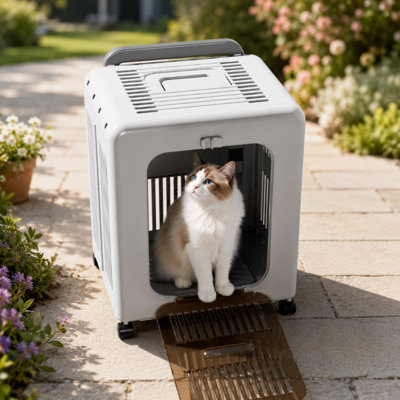 Sac de transport pour animaux de grande capacité avec poignée télescopique, panneaux ventilés et quatre roulettes pour chats et petits chiens