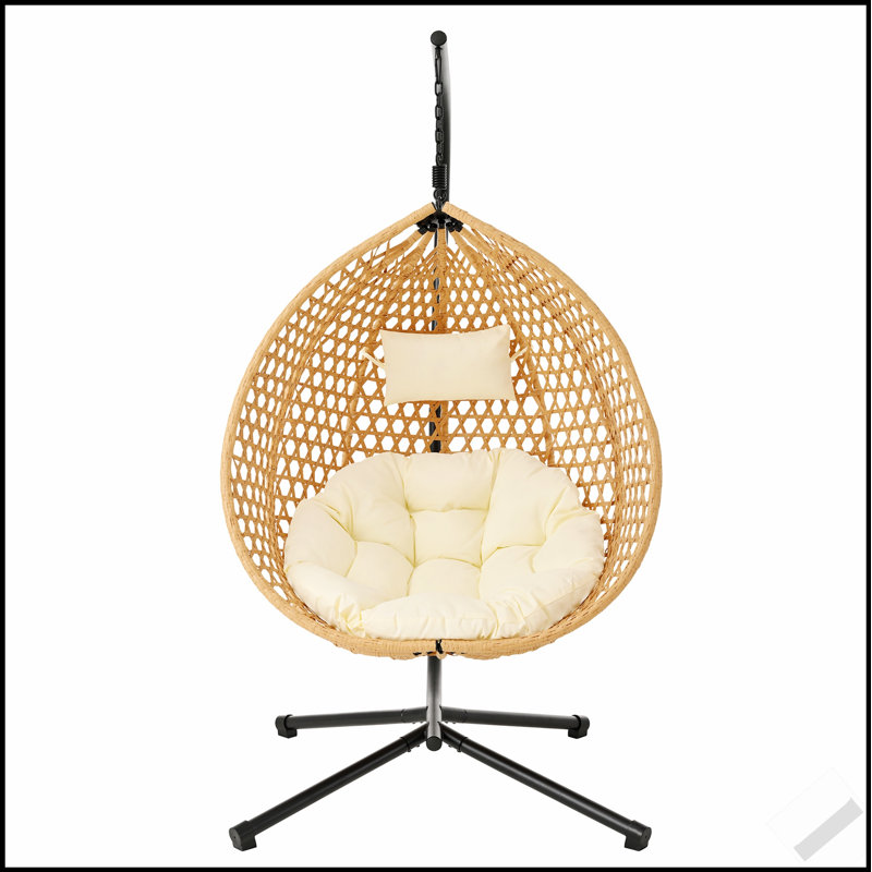 Fauteuil hamac robuste avec support, fauteuil à œufs suspendu durable avec tissage en rotin, balançoire intérieure et extérieure confortable avec coussin moelleux
