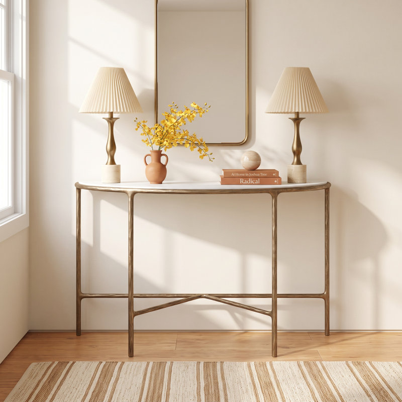 Evelynn 36 " W Console Table, White Marble, Brass