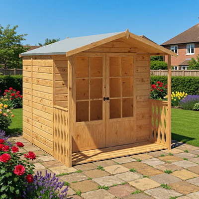 7 x 7 Ft Shiplap Summer House with Veranda and Safety Glazing