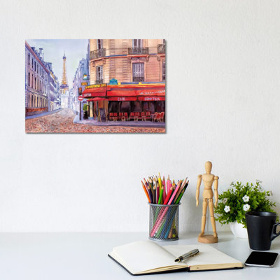 Paris Café W/Eiffel by Bannarot - Wrapped Canvas Print