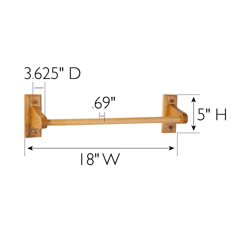 Dalton. Barre à serviettes en chêne miel, H 5,75 po x l 18 po x P 2,5 po