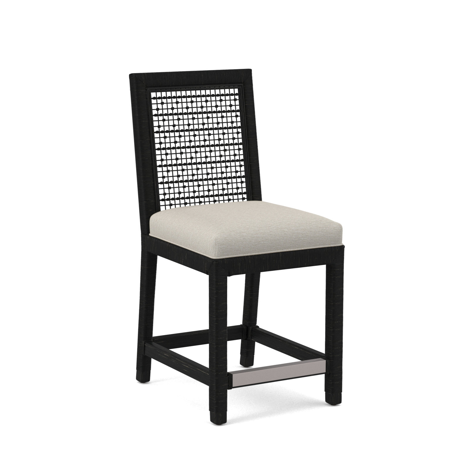 Scotia 24" Counter Stool, Black, White Performance Fabric