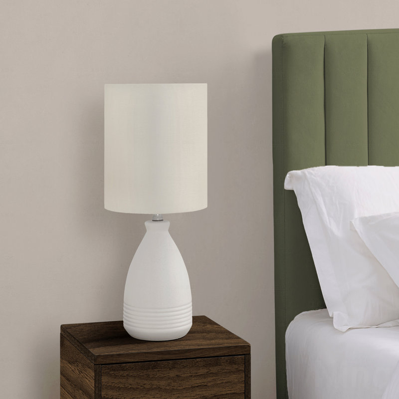 Table Lamp, 17 Inch Cream Ceramic Beehive Design, Ivory Drum Shade