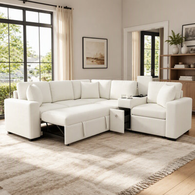 Canapé-lit modulaire convertible en L 120,5 po avec canapé-lit modulaire réversible avec lit escamotable, porte-gobelets et grand espace de rangement pour le salon