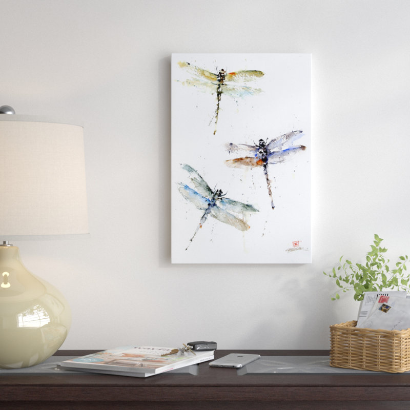 «Dragonflies», peinture sur toile tendue, H 18 po x l 12 po x P 1,5 po