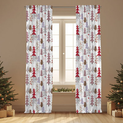 Semi Sheer Chrismast Print Curtain Single Panel
