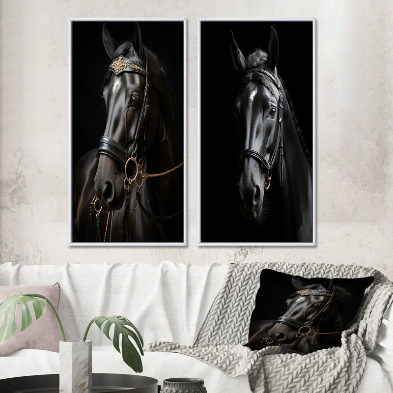«Horse Elegance» - 2 pièces, Cadre blanc, H 40 po x l 40 po