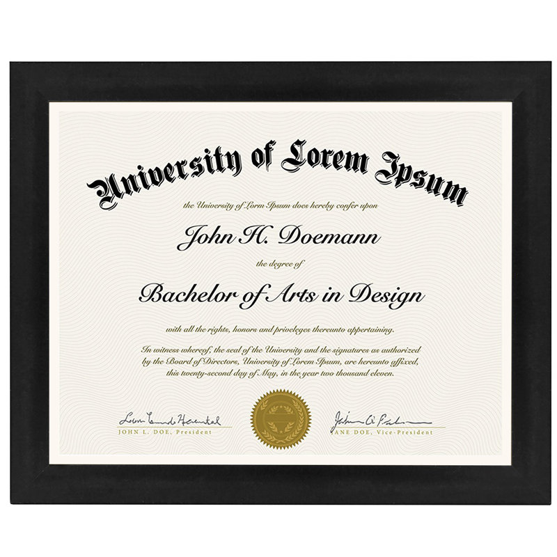 8.5 x 11 Diploma Frame with Composite Wood and Shatter-Resistant Glass in Different Colors, Black
