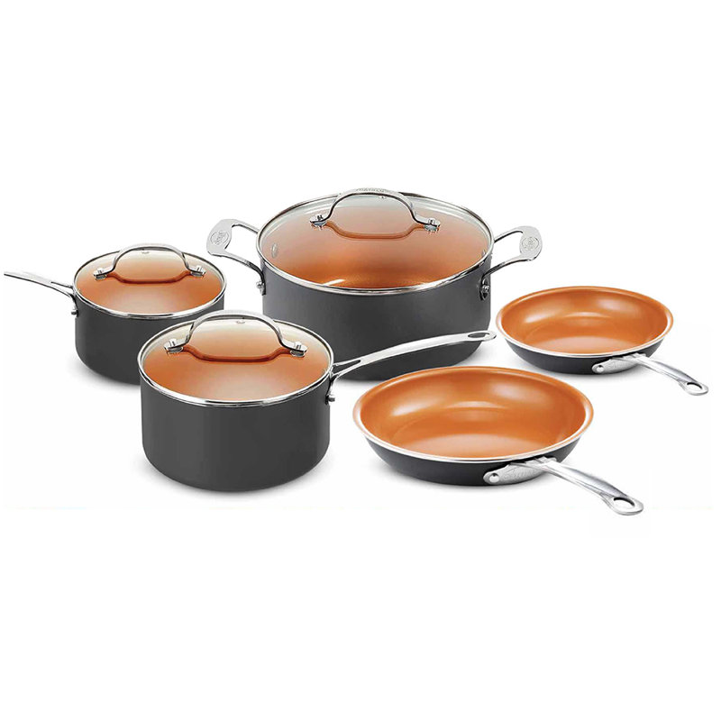 Ensemble de batterie de cuisine en céramique antiadhésive de huit articles avec poignées Stay Cool allant au four et au lave-vaisselle Gotham Steel