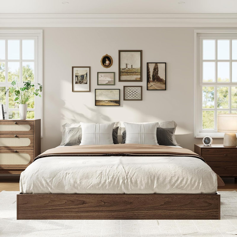 Grand lit plateforme en bois - design minimaliste sur pied, Grand lit, Tanné