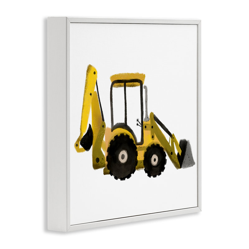 «Yellow Simple Bulldozer», art de la giclée encadrée par Elizabeth Medley, H 12 po x l 12 po, Giclée encadrée noir minuit