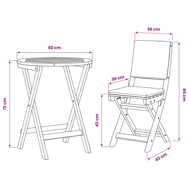 2 - Person Solid Wood Patio Dining Set Rectangular Table with Cushions Included