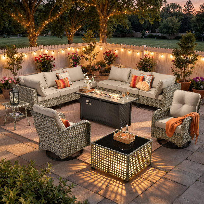 Ensemble de conversation modulaire réversible pour 8 personnes Emroy, Beige