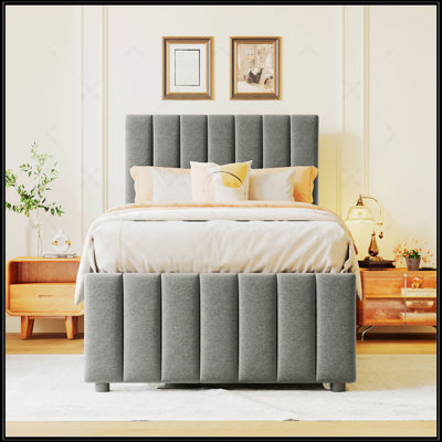 Lit plateforme simple tapissier avec lit gigogne et 3 tiroirs