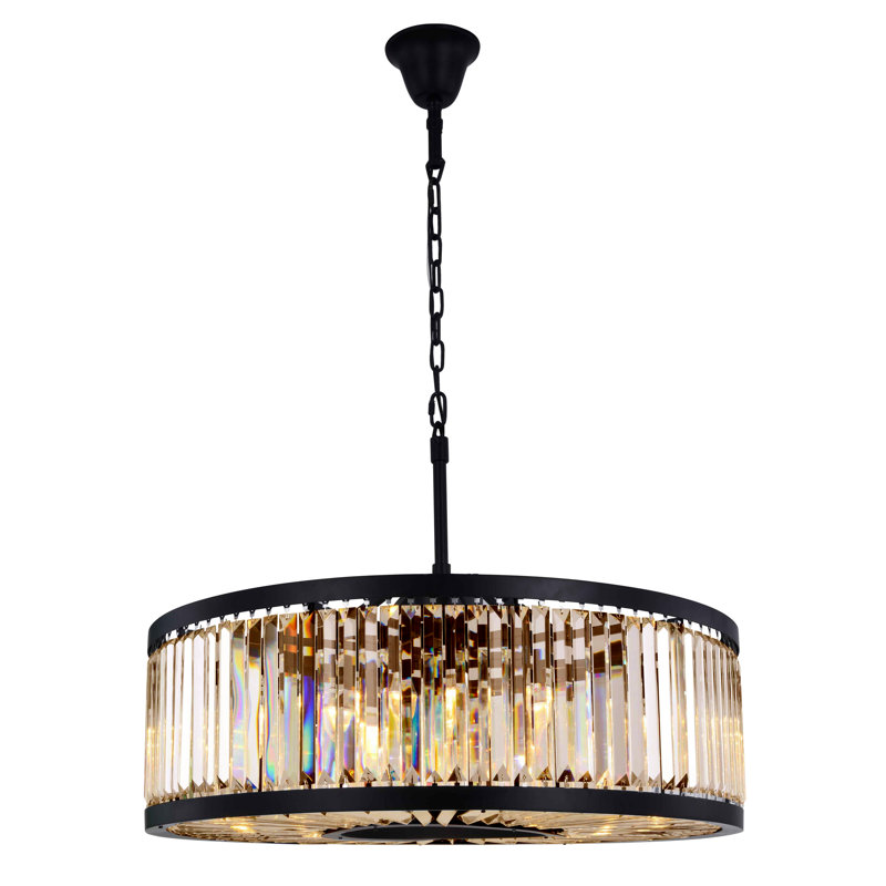 Dorinda 10-Light Dimmable Drum Chandelier, Matte Black, Smoky, 75.5" H x 35.5" W x 35.5" D