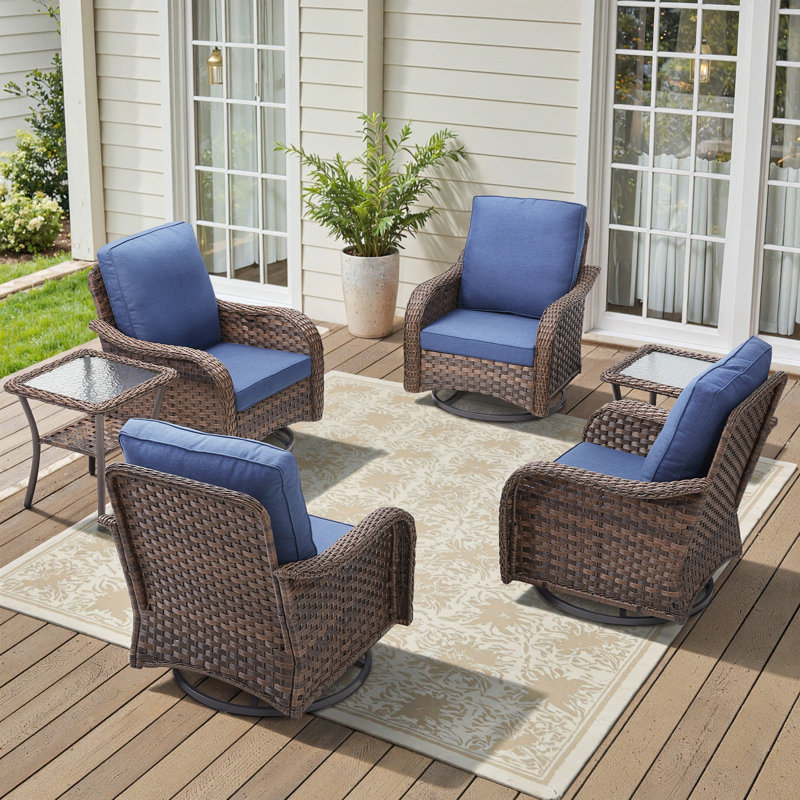 Ensemble de meubles de patio en osier avec chaises pivotantes 360 ° Gustave, Bleu