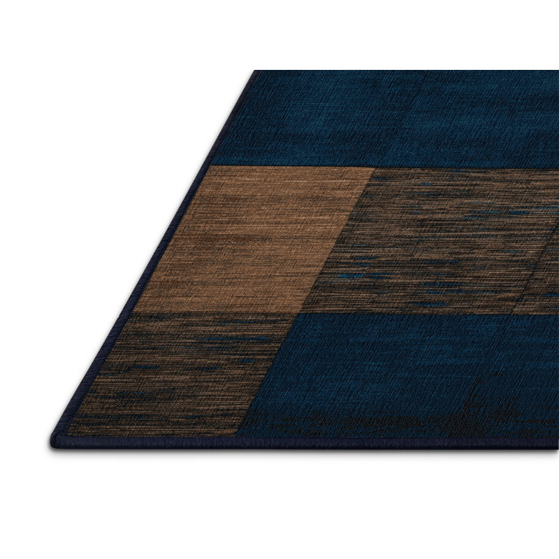 Tapis bleu à carreaux lavable à la machine, Tapis de couloir 2 pi x 5 pi