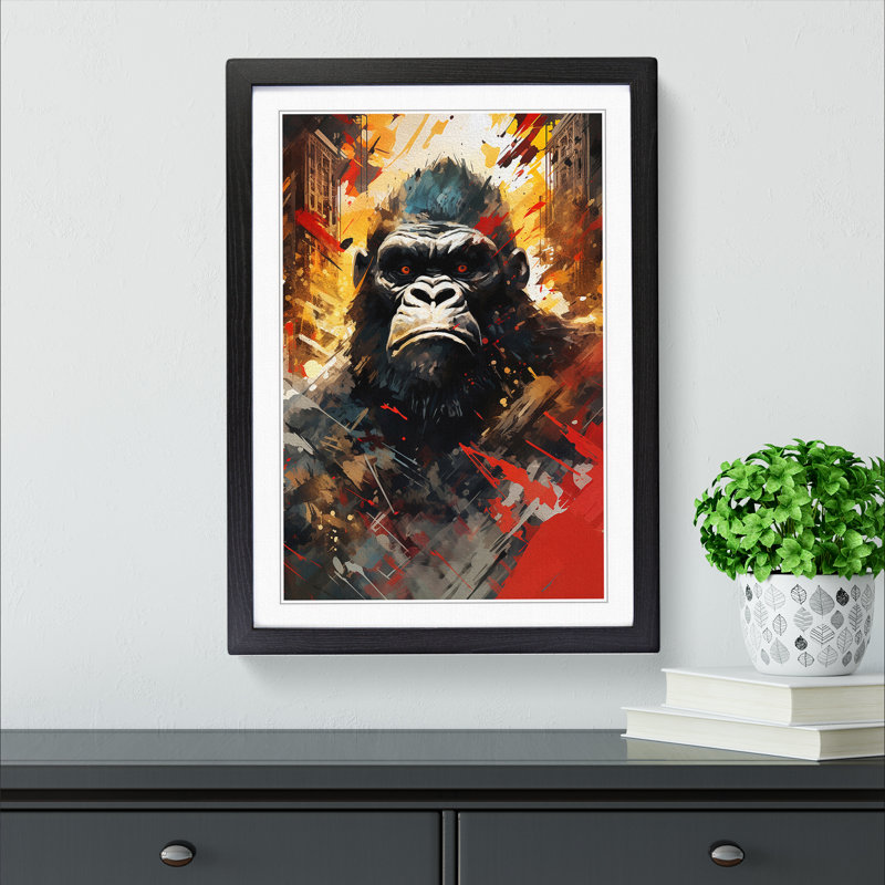 XYZ-FRM-V1223-3933 King Kong Dadaism - Single Picture Frame Print on Wood, 64cm H x 46cm W x 2cm D, Black Framed