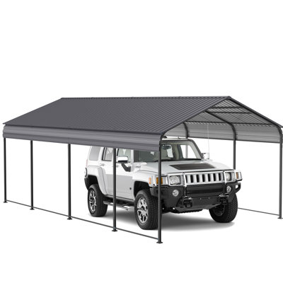 Galvanized Steel Roof Metal Carport 1220 Ft - Spacious Vehicle Garage Gray Stable Car Shelter