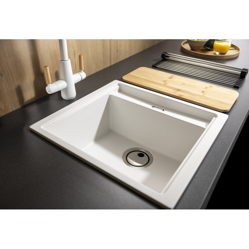 Abode Designs Synchronist 46mm W Single Bowl Composite Kitchen Sink, Matte White