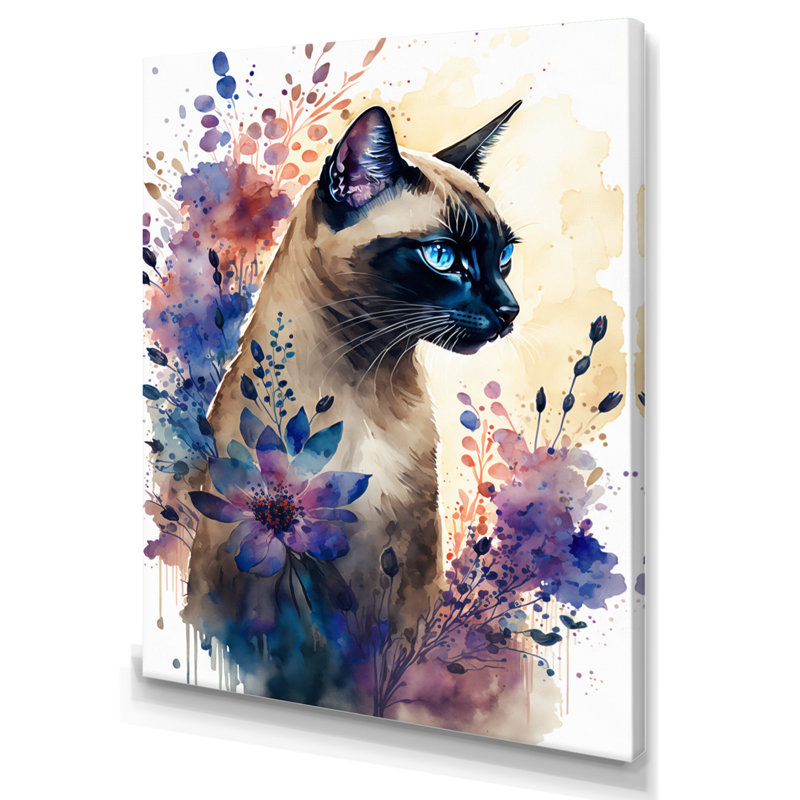«Cute Siamese Floral I», impression sur toile, H 20 po x l 12 po x P 1 po, Toile tendue
